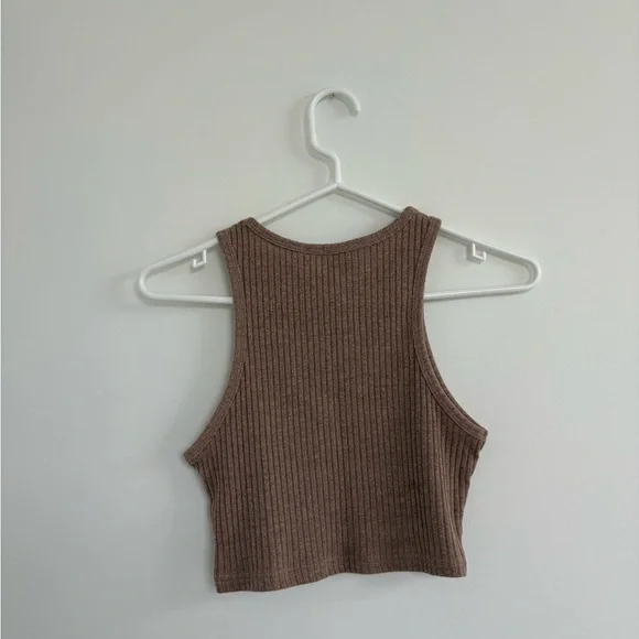 Brown Ribbed Crop Top - Picture 2 of 3